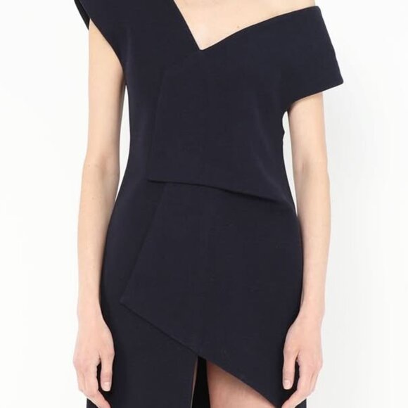 Jacquemus Asymmetrical Navy Wool Dress, - Picture 3 of 8